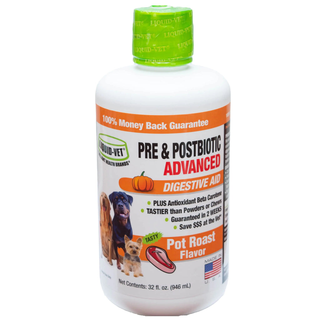 Liquid-Vet Prebiotics and Postbiotics for Dogs – Enhance Gut Health and Digestion with Inulin Galacto-oligosaccharides and Collagen; Essential Pet Supplements for Canine Wellness Pot Roast 32oz