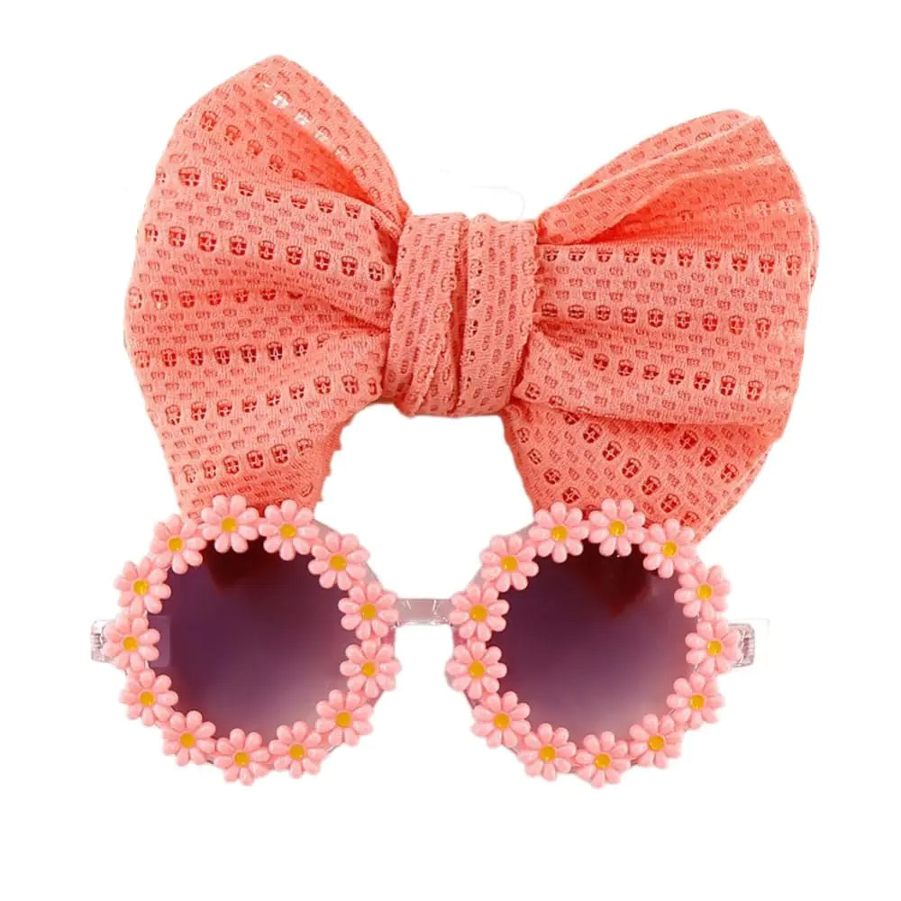 2Pcs/Set Pet Dog Bow Headband Sunflower Sunglasses Cute Summer Beach Pet Accessories Dog Cat Party Costume Photo Props(pink)