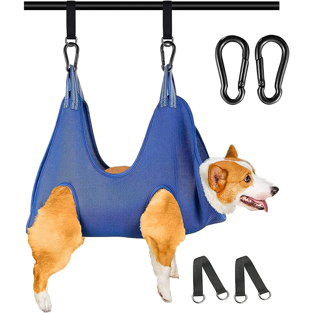 FEEGO Pet Grooming Hammock for Dogs & Cats Pet Grooming Hammock Pet Grooming Sling Dog Grooming Harness Restraint Bag Helper Pet Nail Clip Bag for Grooming Nail Cutting (M (10-12) inch Blue)