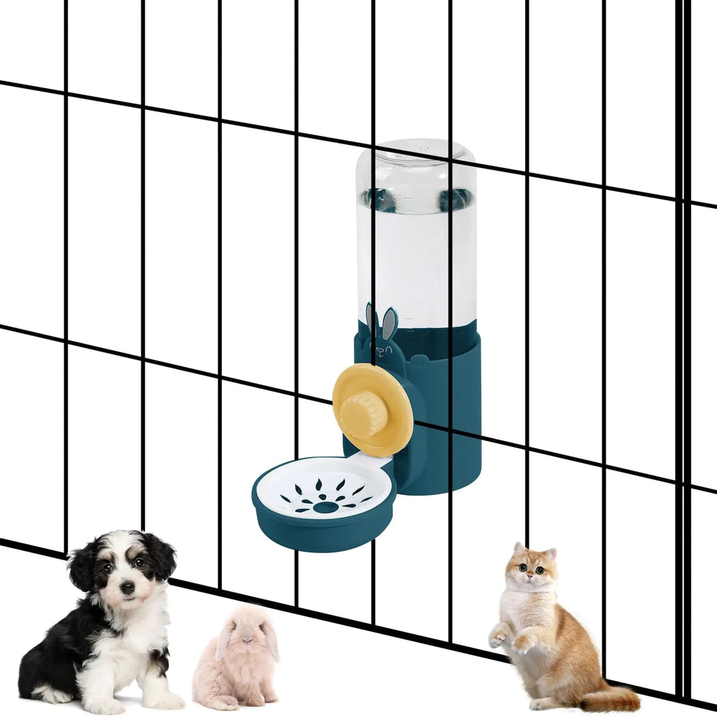 Hanging Automatic Pet Water Dispenser Auto Siphon Rabbit Ferret Bunny Hedgehog Waterer Dispenser Cat Dog Water Bowl for Cage Hanging (Dark Blue)