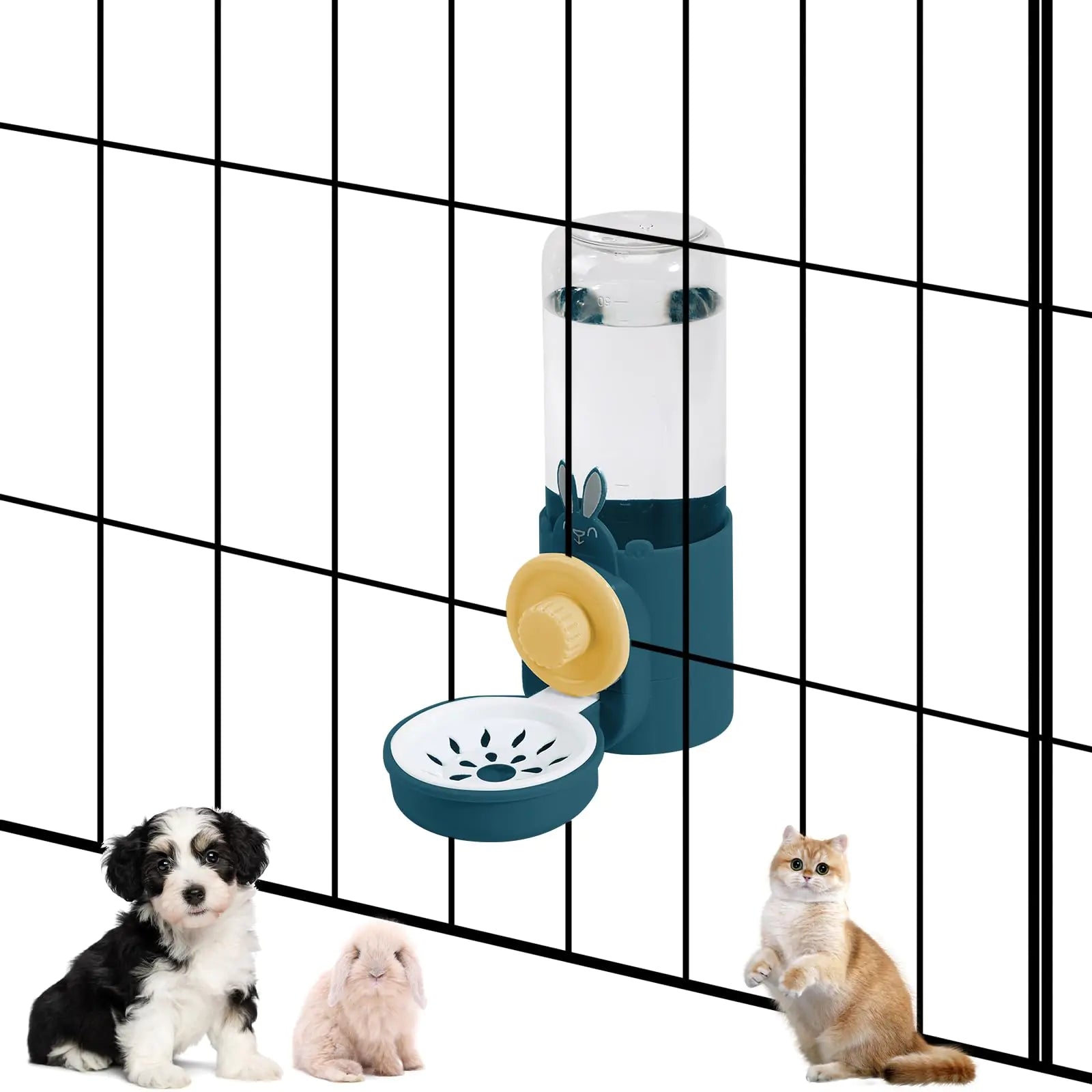 Hanging Automatic Pet Water Dispenser Auto Siphon Rabbit Ferret Bunny Hedgehog Waterer Dispenser Cat Dog Water Bowl for Cage Hanging (Dark Blue)