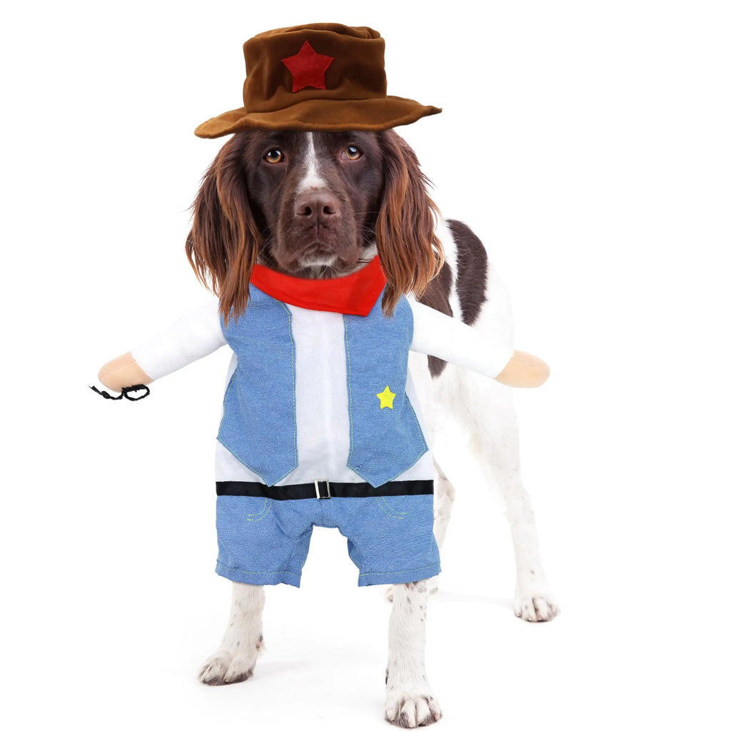 DELIFUR Dog Cowboy Costume with Hat - Dog Funny Costume Halloween Cosplay Funny Costume for Small Medium Dogs Pet Special Events Photo Props Accessories (Cowboy Medium)
